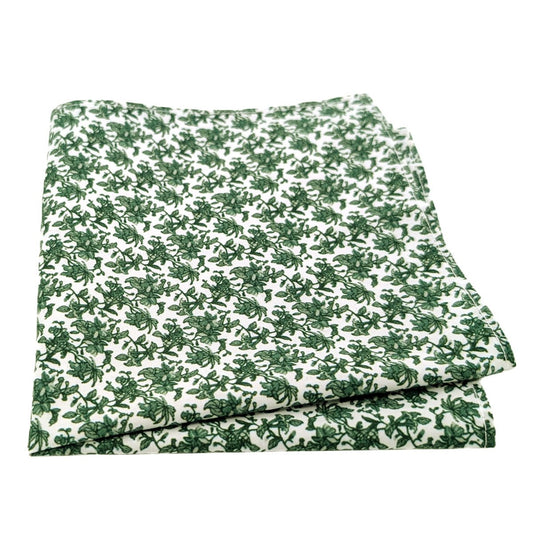 Green Floral Cotton Pocket Square - Wedding Pocket Square - Swagger & Swoon