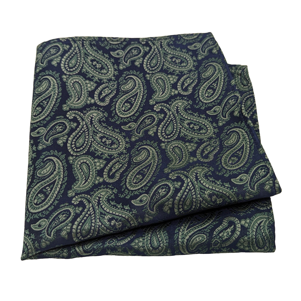 Navy & Sage Paisley Pocket Square