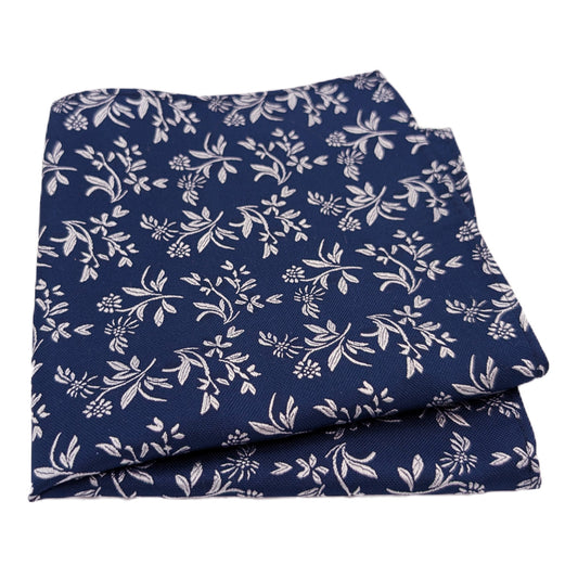 Navy Leaves Silk Pocket Square