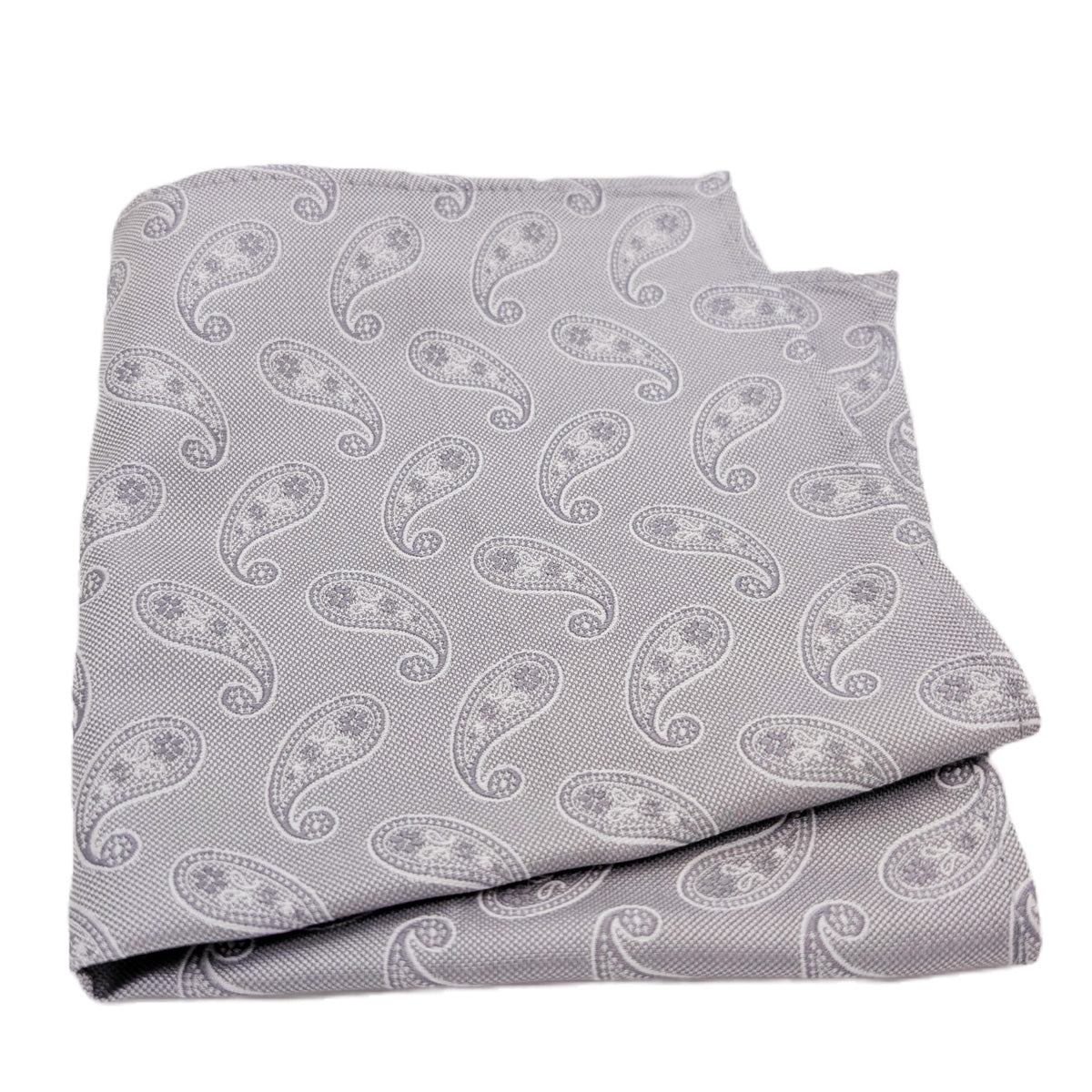 Silver Paisley Silk Pocket Square