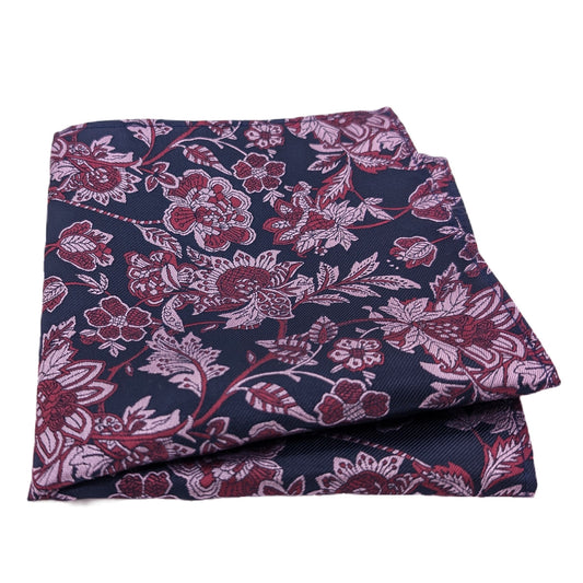 Navy & Berry Flowers Pocket Square