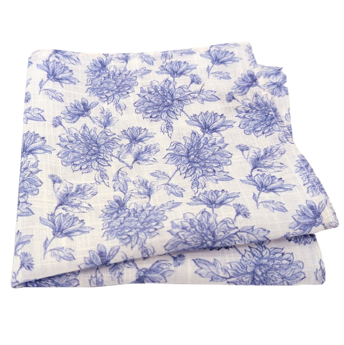 Blue Floral Linen Pocket Square