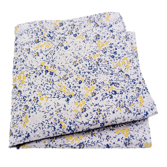 Yellow & Silver Ditsy Floral Pocket Square