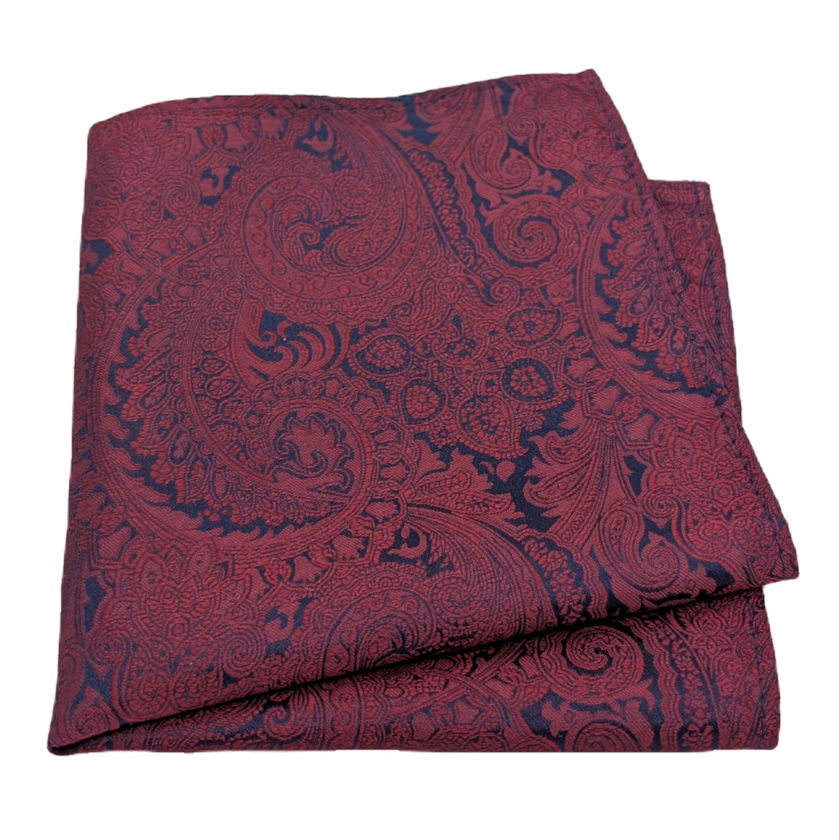 Burgundy & Navy Paisley Silk Pocket Square