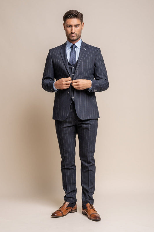 Invincible Navy Pinstripe 2 Piece Suit - Suits - 