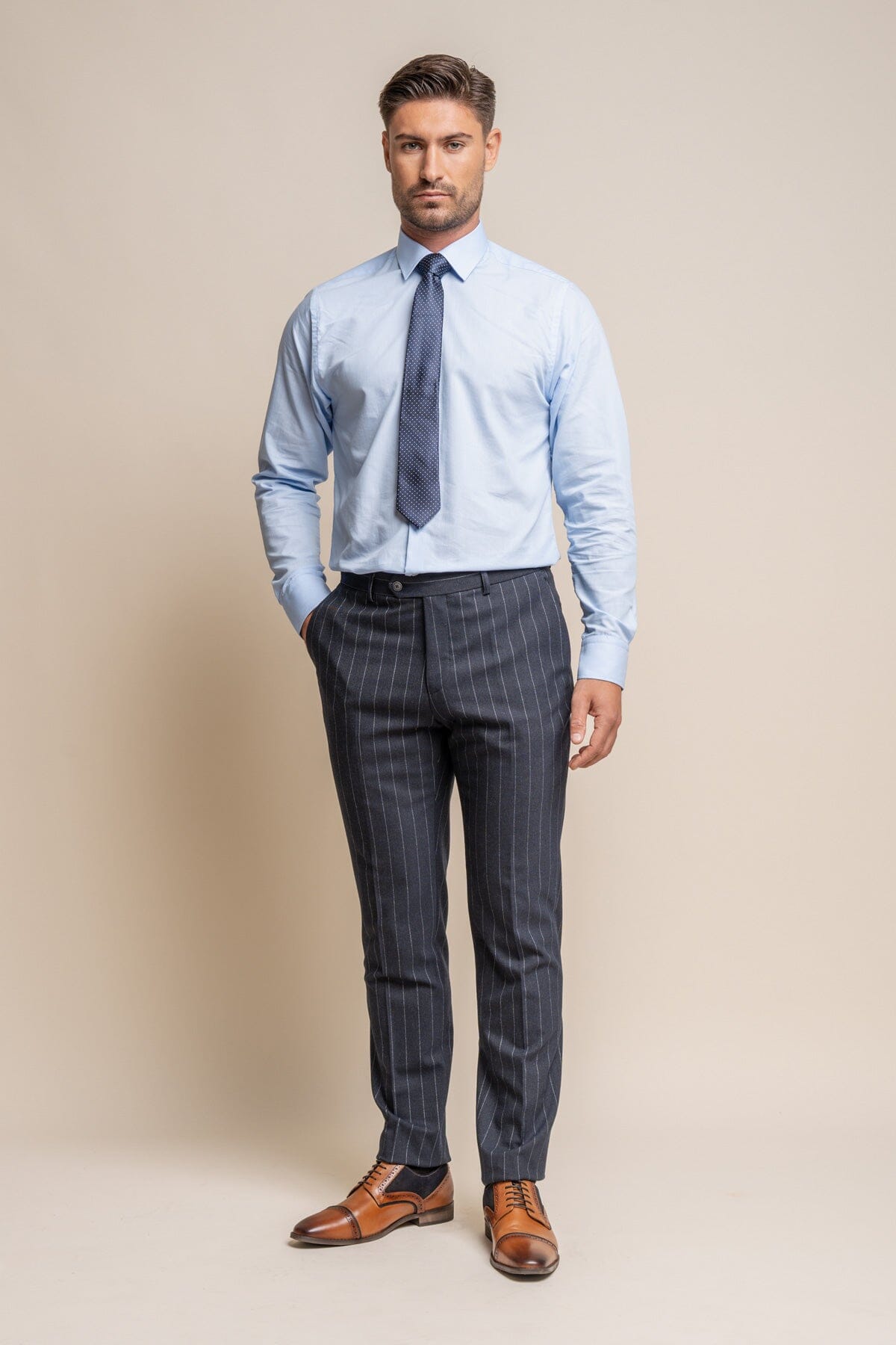 Invincible Navy Pinstripe 2 Piece Suit - Suits - 