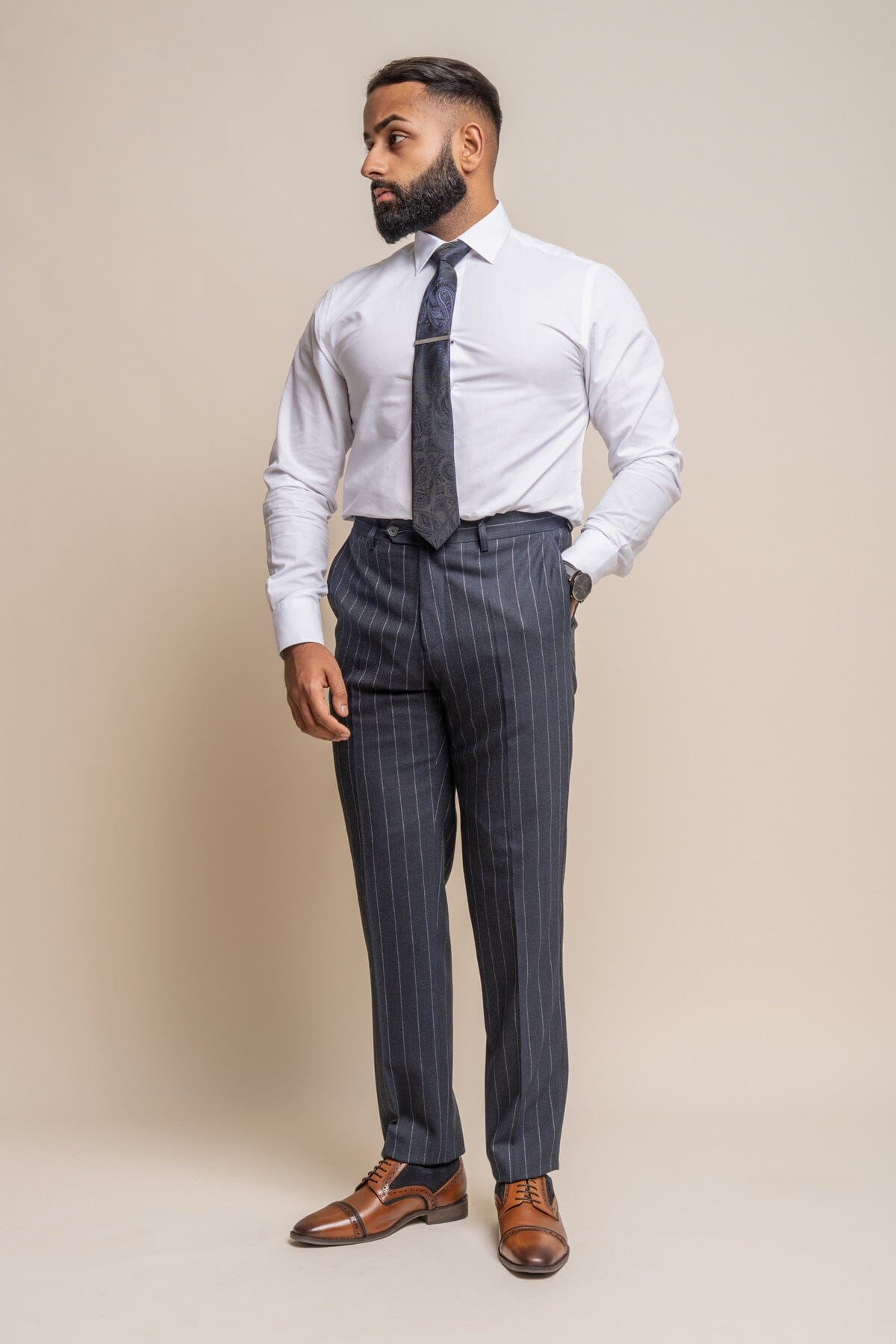 Invincible Navy Pinstripe 2 Piece Suit - Suits - 