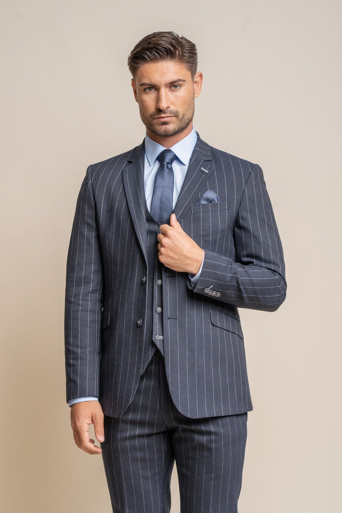 Invincible Navy Pinstripe 2 Piece Suit - Suits - 