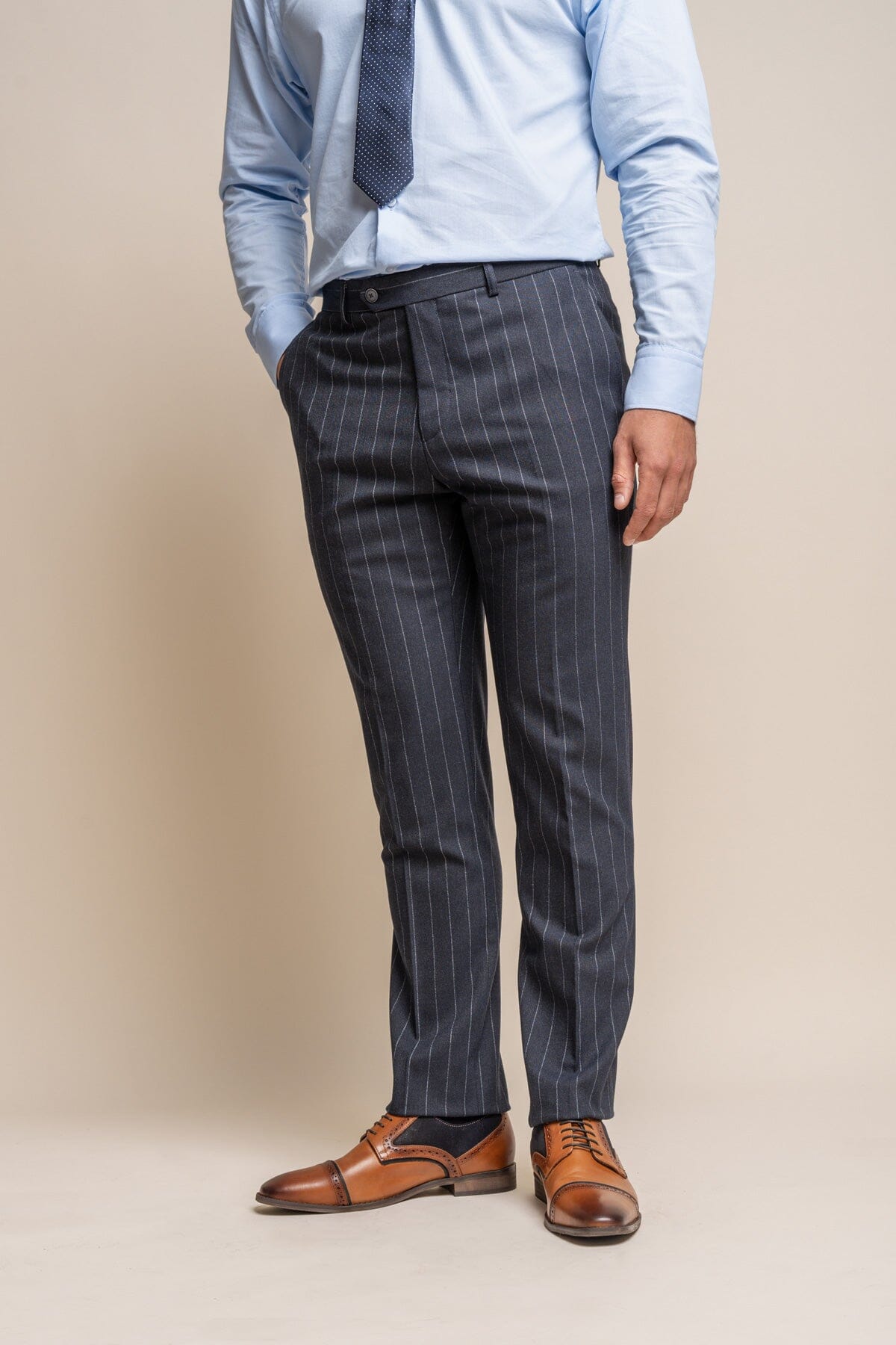 Invincible Navy Pinstripe 2 Piece Suit - Suits - 