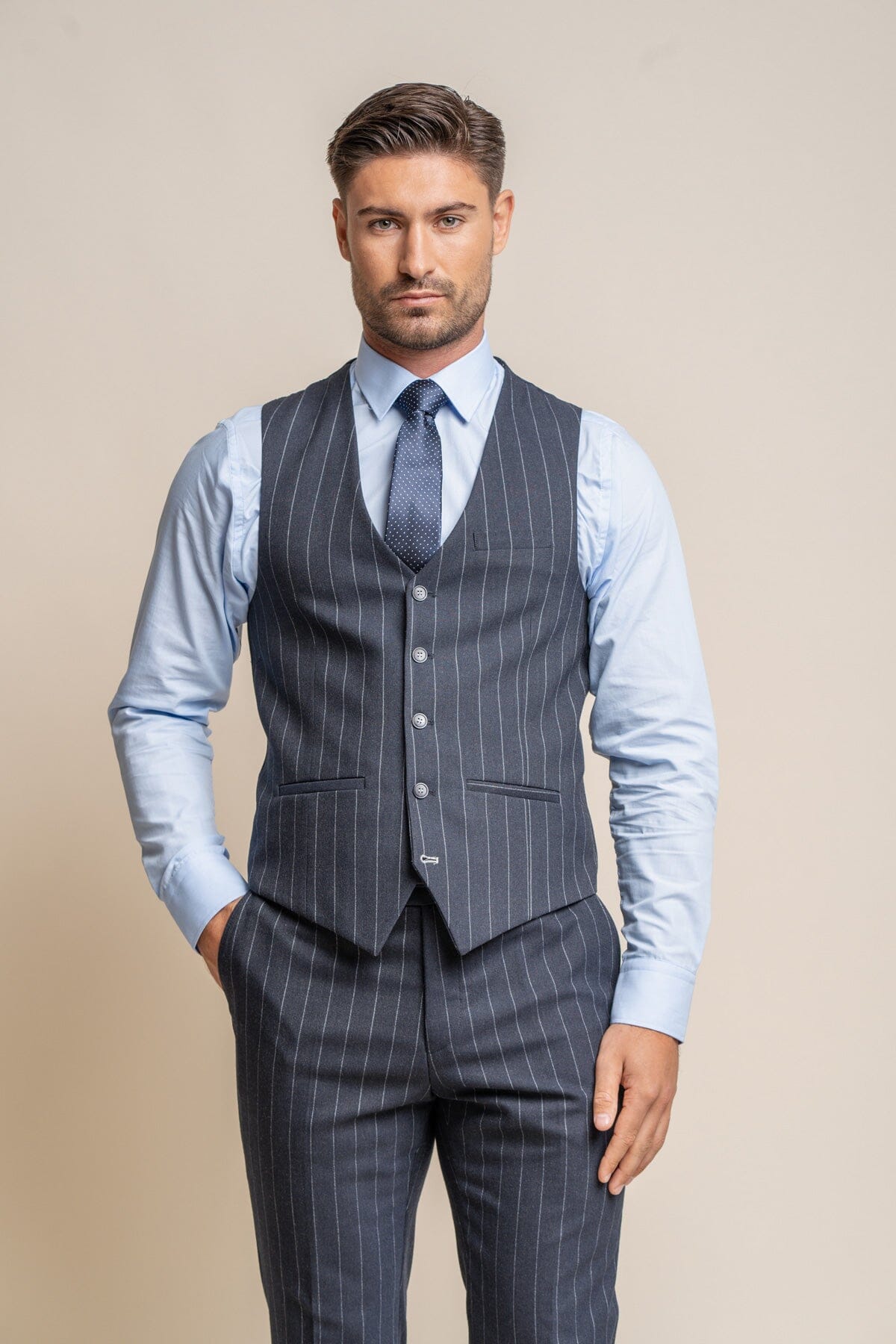 Invincible Navy Pinstripe Waistcoat - Waistcoats - 34R 