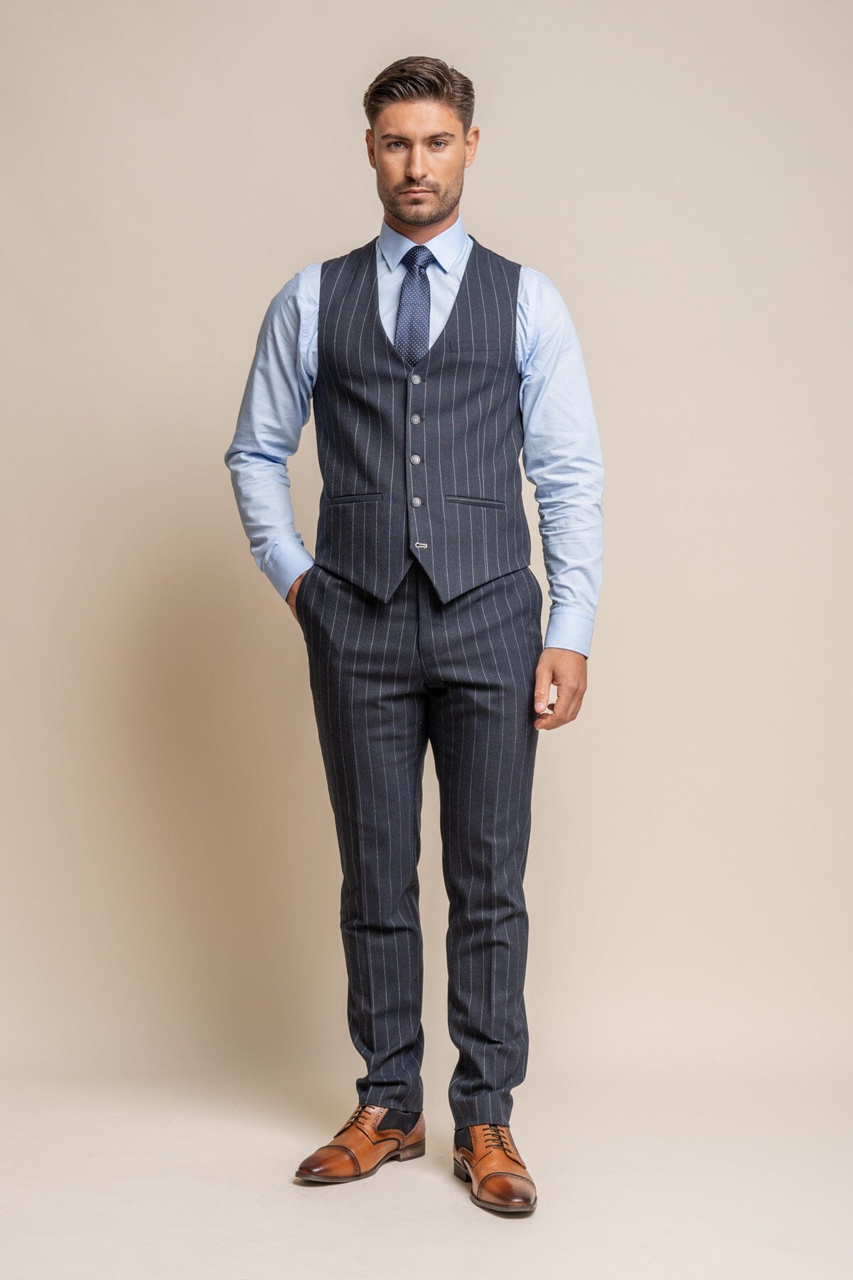 Invincible Navy Pinstripe Waistcoat - Waistcoats - 