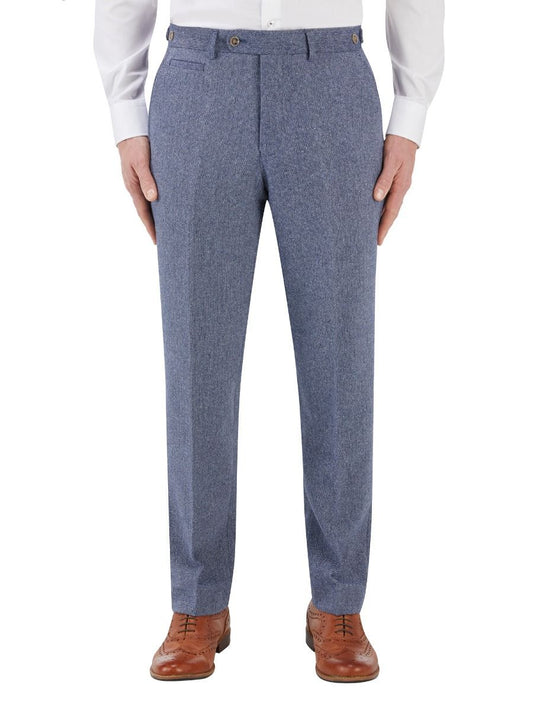 Jude Blue Herringbone Trousers - Trousers - 28R - Swagger & Swoon