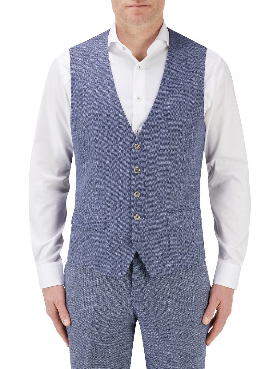 Jude Blue Herringbone Waistcoat - Waistcoats - 34R - Swagger & Swoon