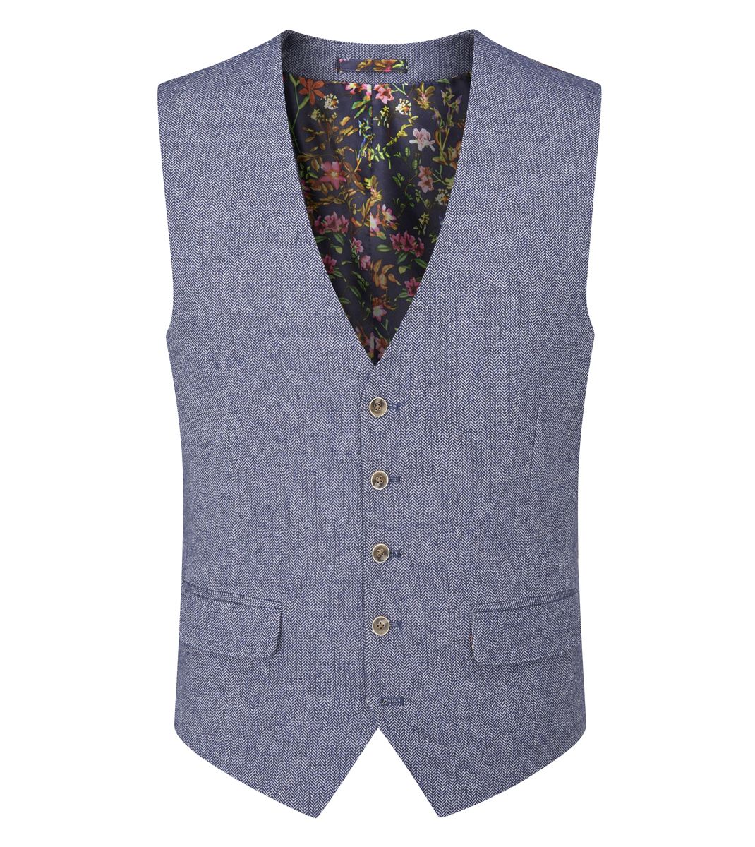 Jude Blue Herringbone Waistcoat - Waistcoats - 34R - Swagger & Swoon