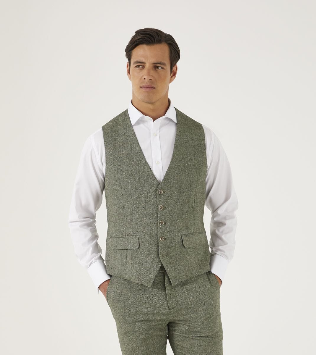 Jude Sage Herringbone Waistcoat - Waistcoats - 34R - Swagger & Swoon