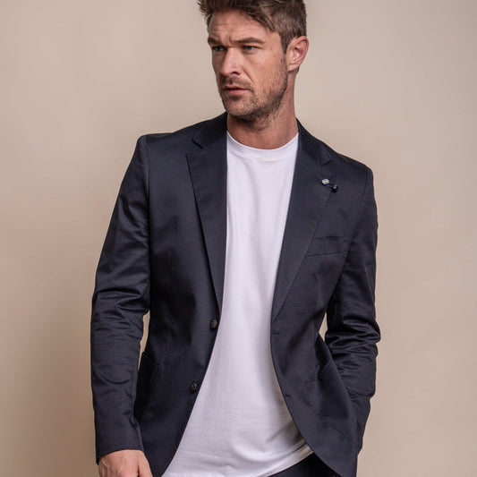 Mario Half-Lined Navy Cotton Blazer - Blazers & Jackets - 34R 