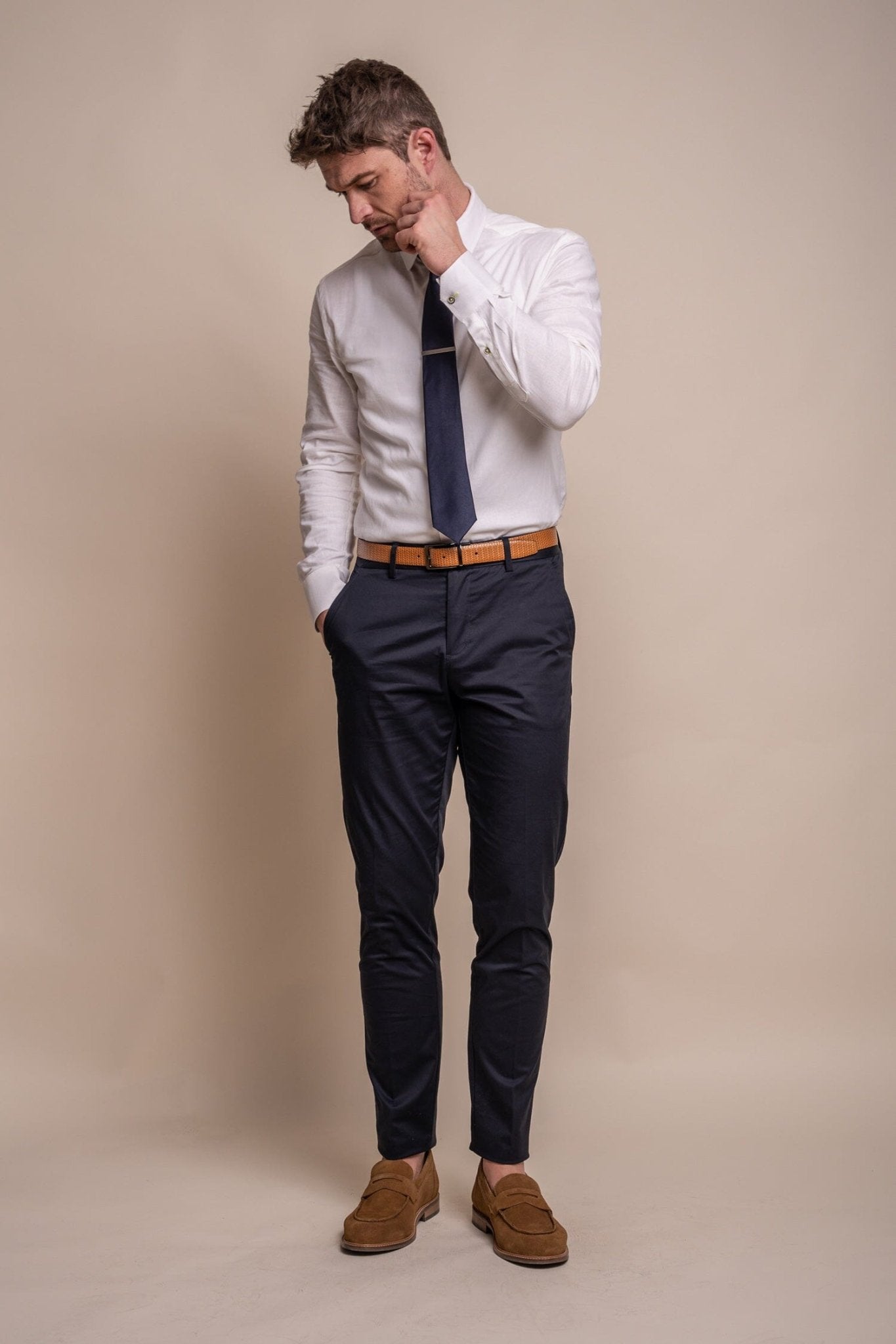 Mario Navy Cotton Trousers - Trousers - 28R - Swagger & Swoon