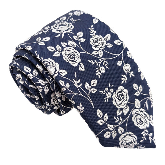 Navy Rose Petals Wedding Tie