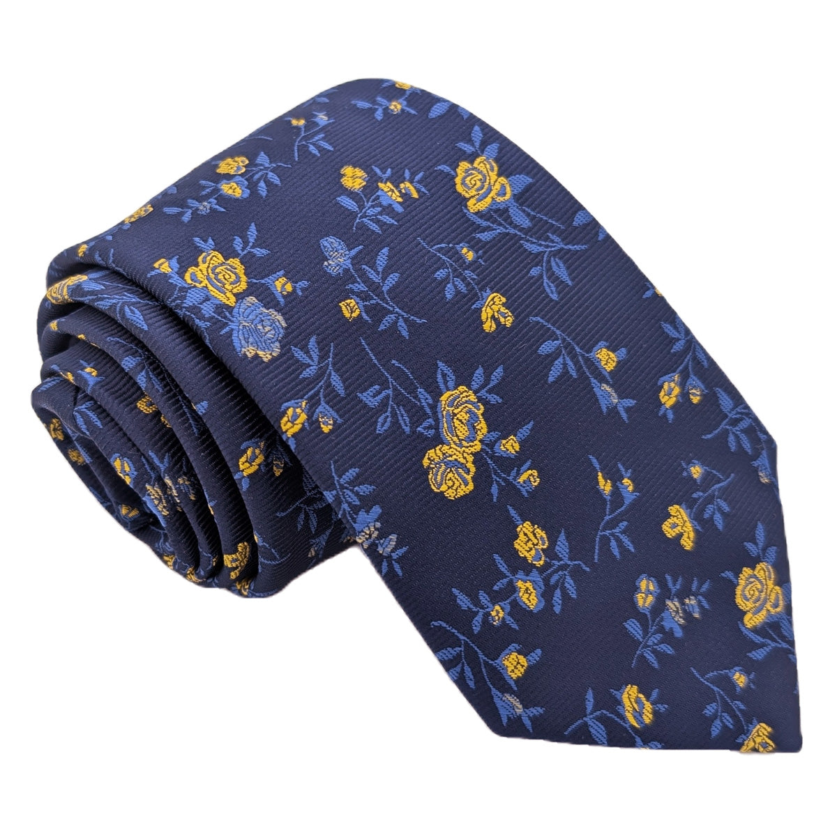 Navy & Yellow Roses Wedding Tie