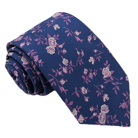 Navy & Pink Roses Wedding Tie