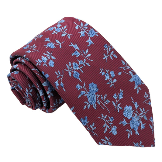 Burgundy & Blue Roses Wedding Tie