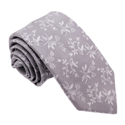 Silver Leaves Silk Wedding Tie