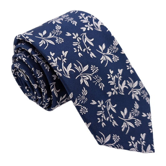 Navy Leaves Silk Wedding Tie