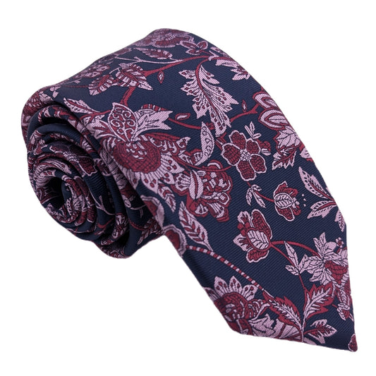 Navy & Berry Flowers Wedding Tie