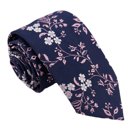 Navy & Pink Floral Wedding Tie