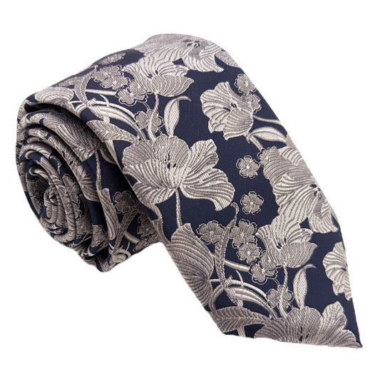 Pewter Flowers Wedding Tie