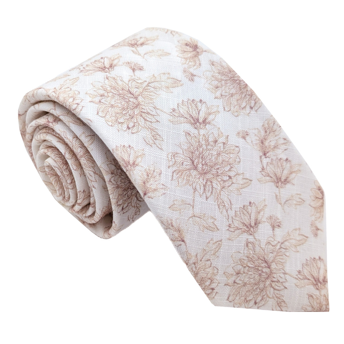 Sepia Floral Linen Wedding Tie