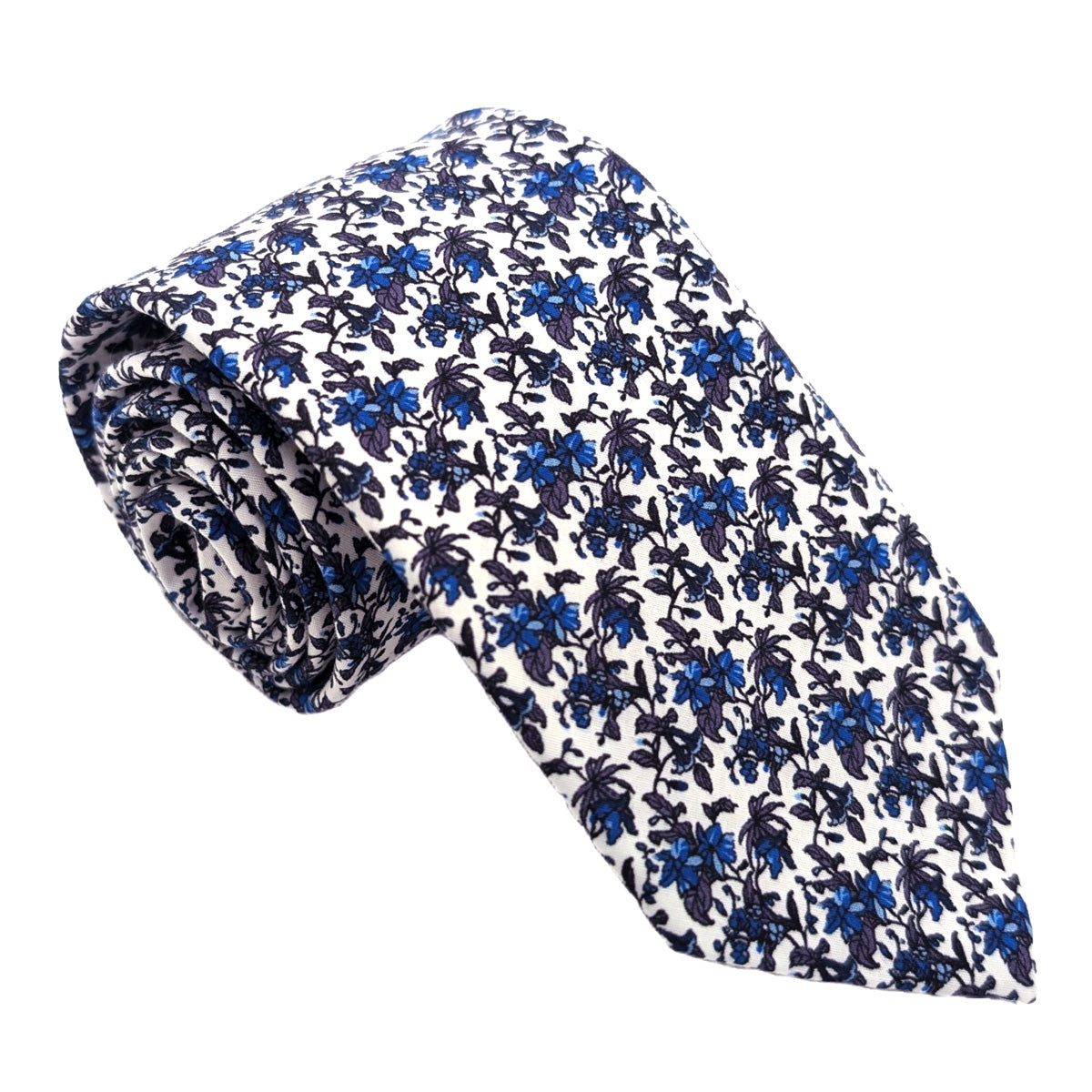 Blue Floral Cotton Wedding Tie