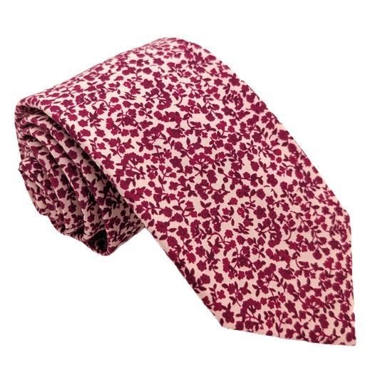 Raspberry Floral Cotton Wedding Tie