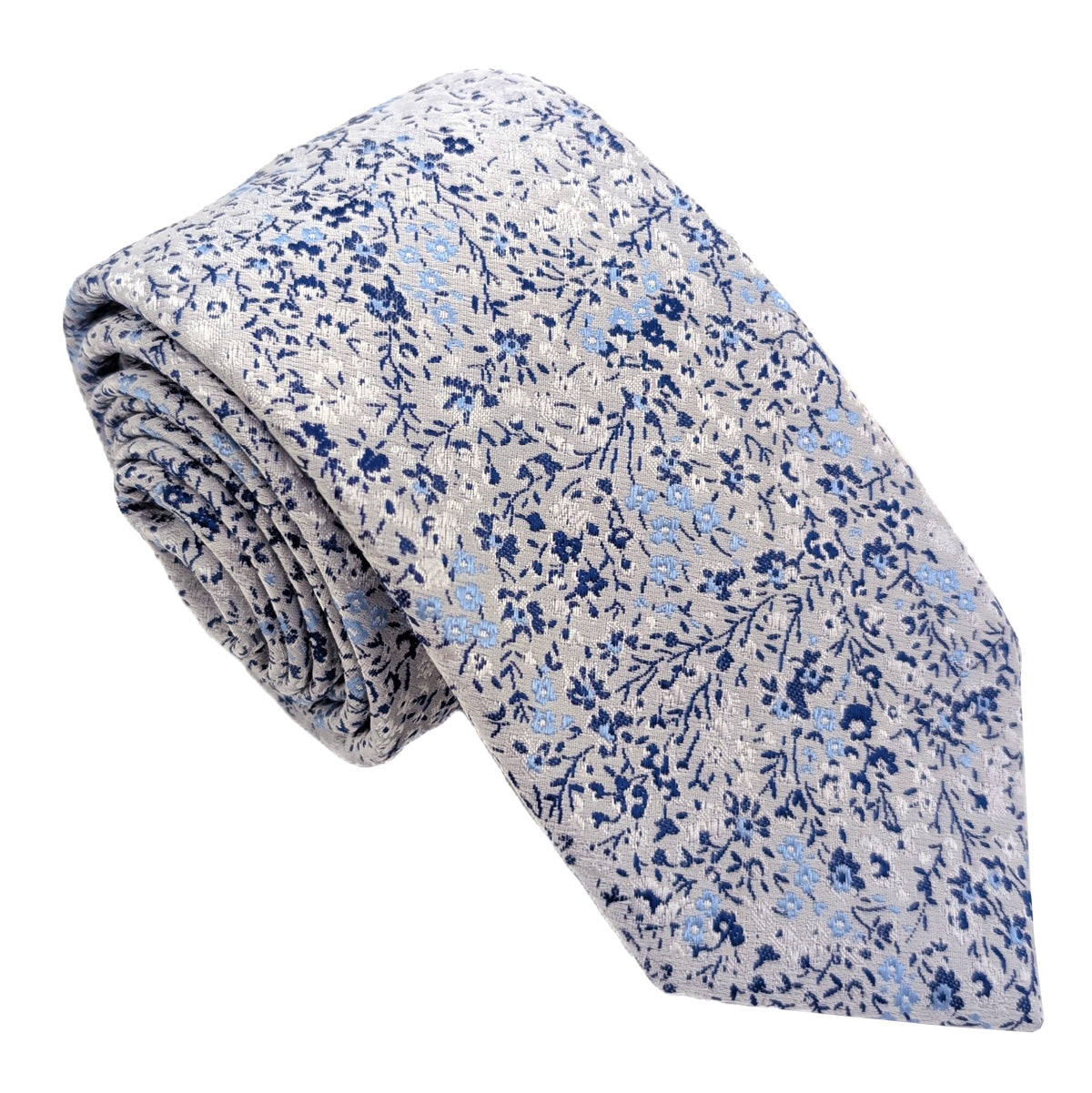 Blue & Silver Ditsy Floral Wedding Tie