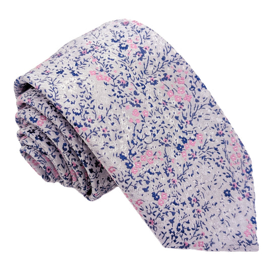 Pink & Silver Ditsy Floral Wedding Tie