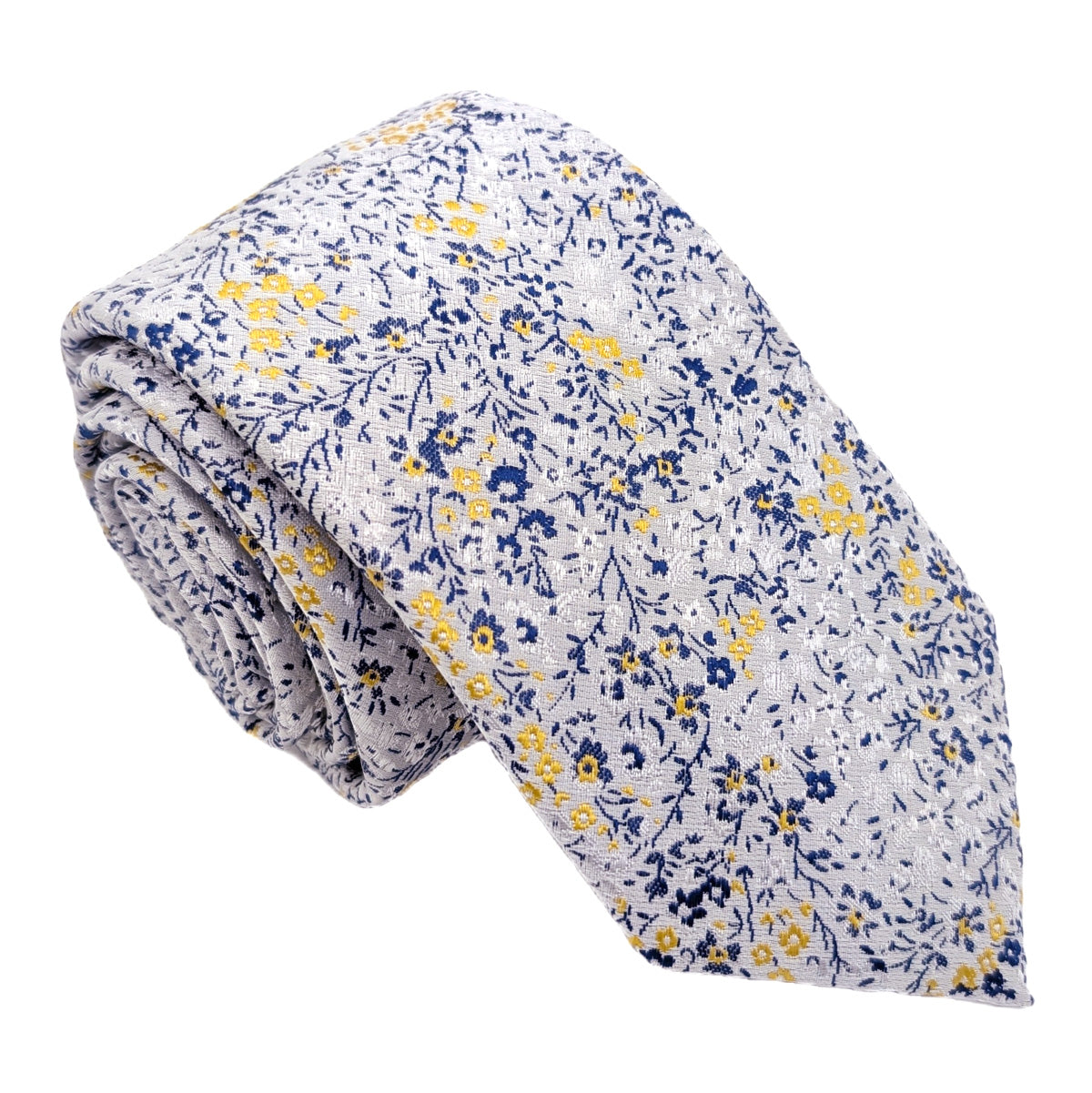 Yellow & Silver Ditsy Floral Wedding Tie