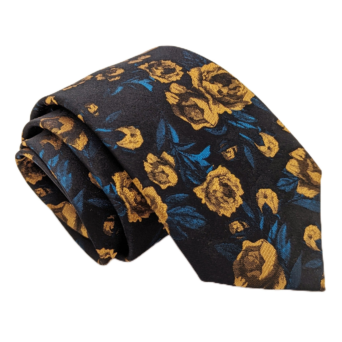 Midnight Gold Rose Silk Pocket Square