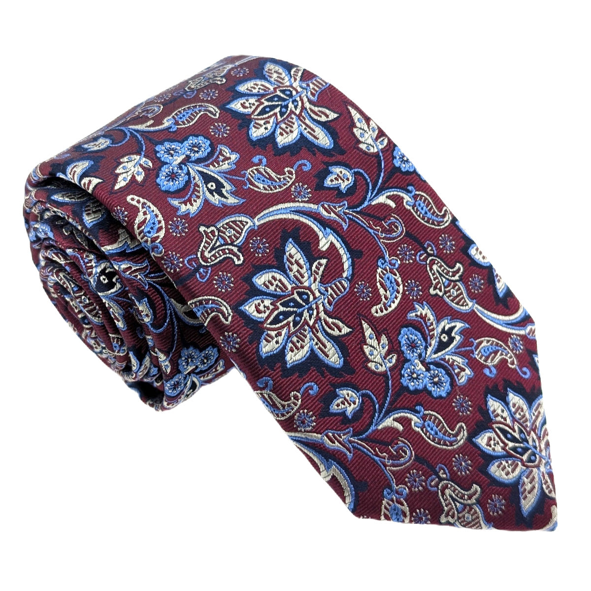 Burgundy Flowers Silk Wedding Tie