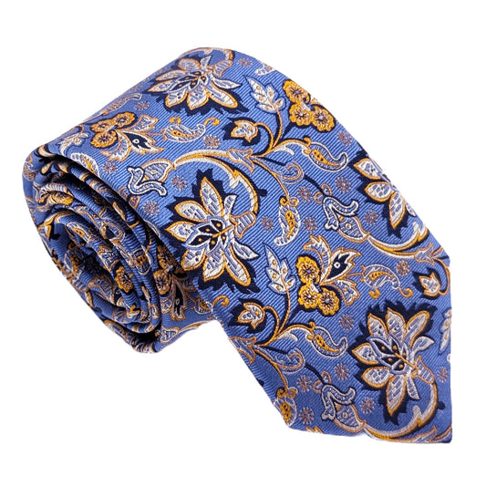 Dark Cornflower Flowers Silk Wedding Tie