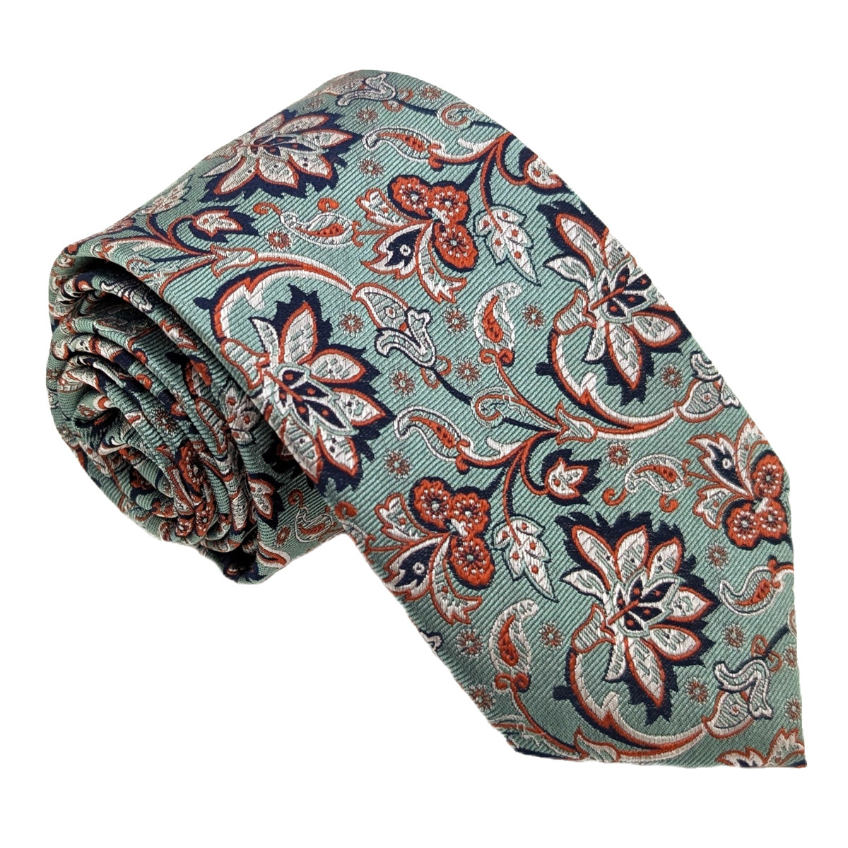 Green & Rust Flowers Silk Wedding Tie