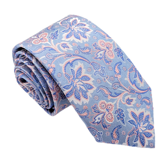 Baby Blue Flowers Silk Wedding Tie