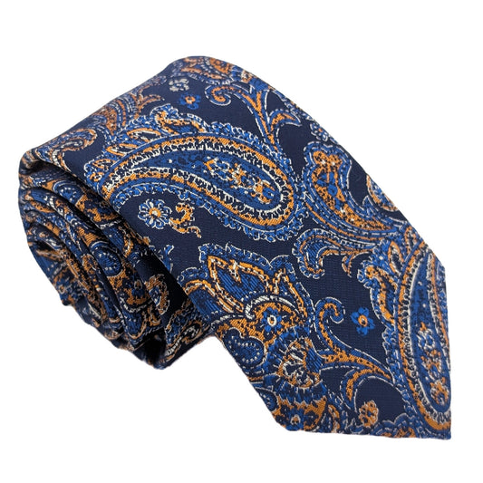 Navy & Yellow Patterned Wedding Tie