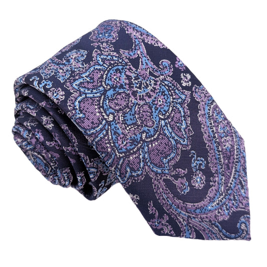 Navy & Lilac Patterned Wedding Tie