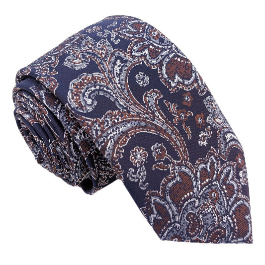 Navy & Chocolate Patterned Wedding Tie