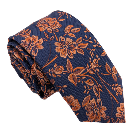 Copper Orange Floral Wedding Tie