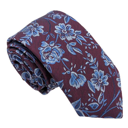 Burgundy & Blue Floral Wedding Tie