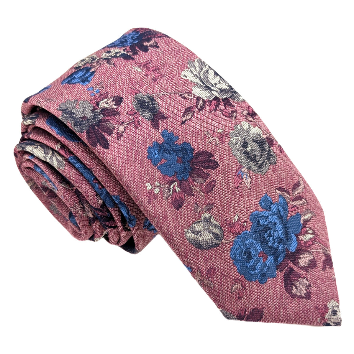 Raspberry & Blue Vintage Floral Wedding Tie