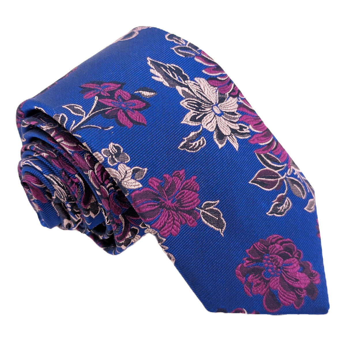 Royal Blue Floral Silk Wedding Tie