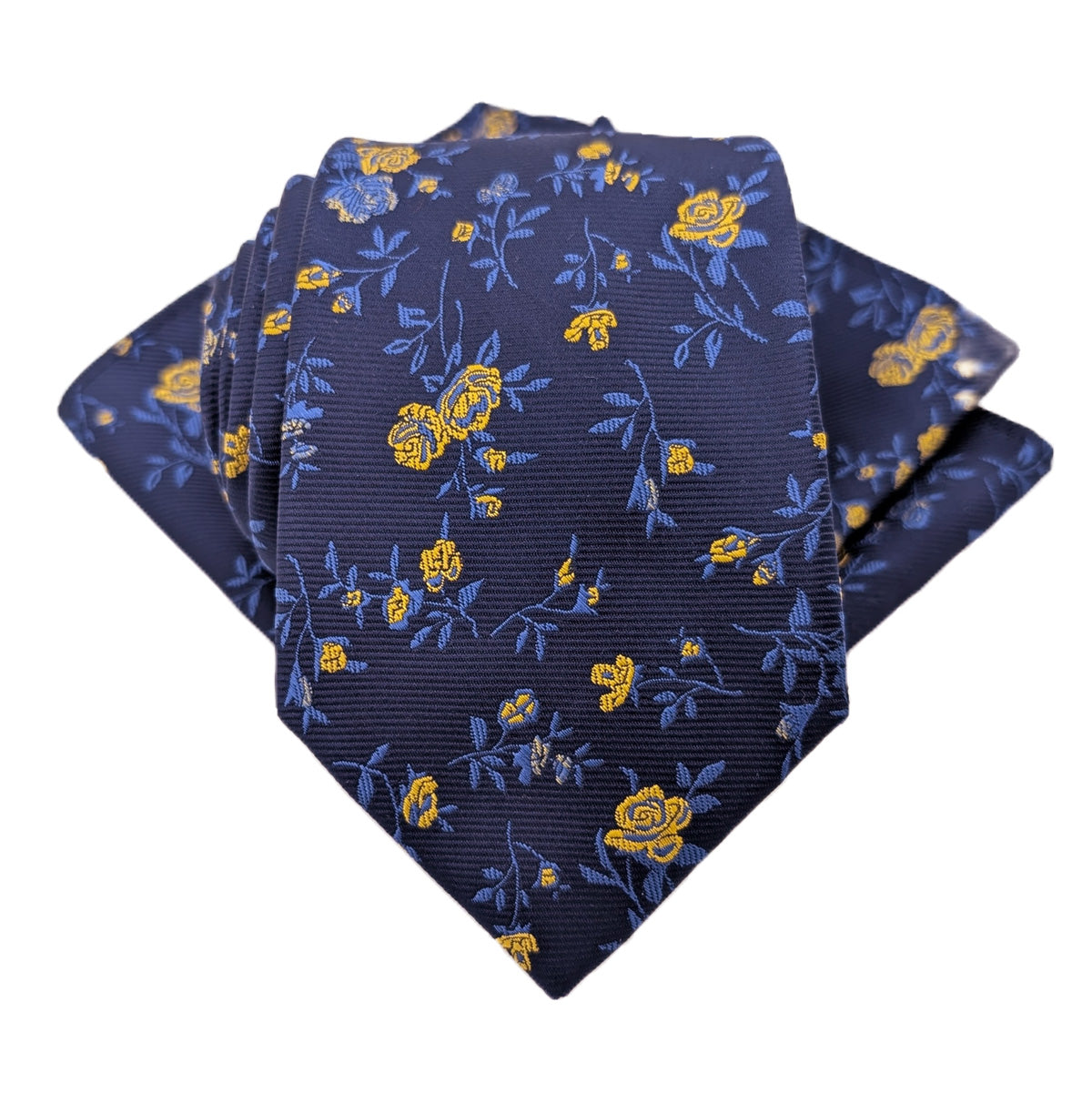 Navy & Yellow Roses Wedding Tie