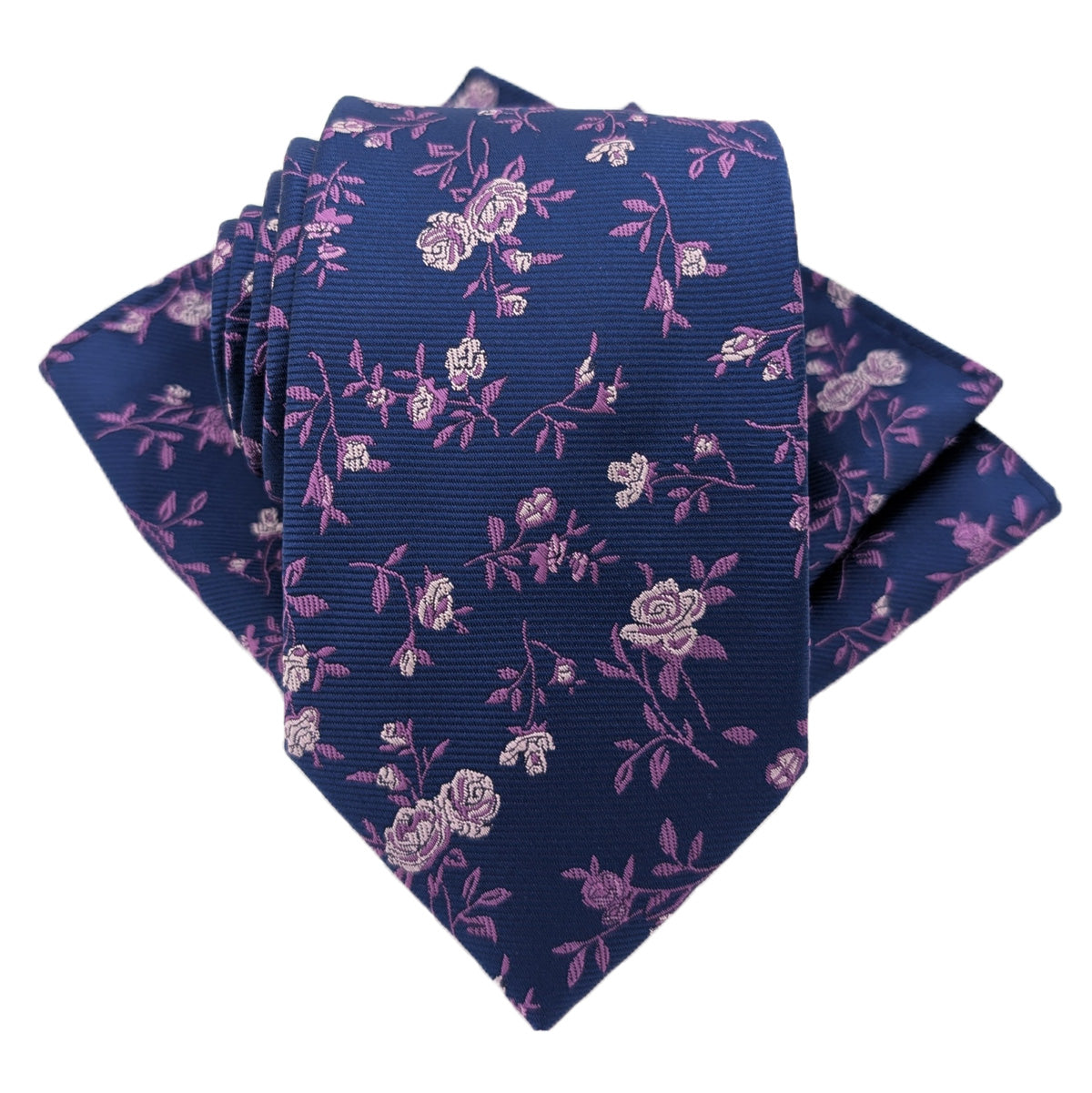 Navy & Pink Roses Wedding Tie